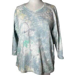 Allison‎ Daley 3/4 Length Butterfly Knit Top Women’s Size Medium Bling